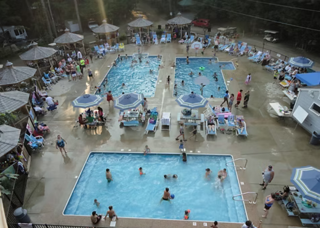 Three sparkling pools at Friendly Beaver Campground